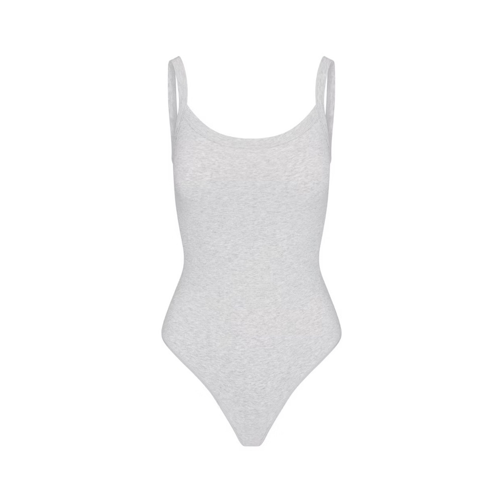 NWT SKIMS COTTON JERSEY SCOOP NECK BODYSUIT - Size XL | Light Heather Grey - Picture 4 of 5